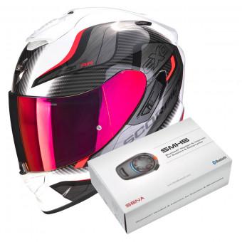 Full Face Scorpion Exo 1400 Evo Air Attune White Red + Intercom Sena SMH5