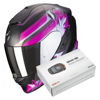 Full Face Scorpion Exo 1400 Evo Air Gaia Matt Black Pink + Intercom Sena SMH5