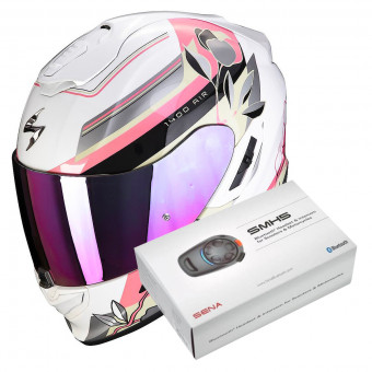 Full Face Scorpion Exo 1400 Evo Air Gaia Pearl White Pink Green + Intercom Sena SMH5