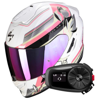 Full Face Scorpion Exo 1400 Evo Air Gaia Pearl White Pink Green + Kit Bluetooth 5S