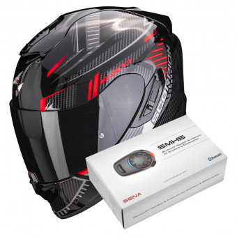 Full Face Scorpion Exo 1400 Evo Air Shell Black Red + Intercom Sena SMH5
