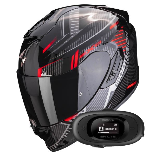 Full Face Scorpion Exo 1400 Evo Air Shell Black Red + Kit bluetooth 5R Lite