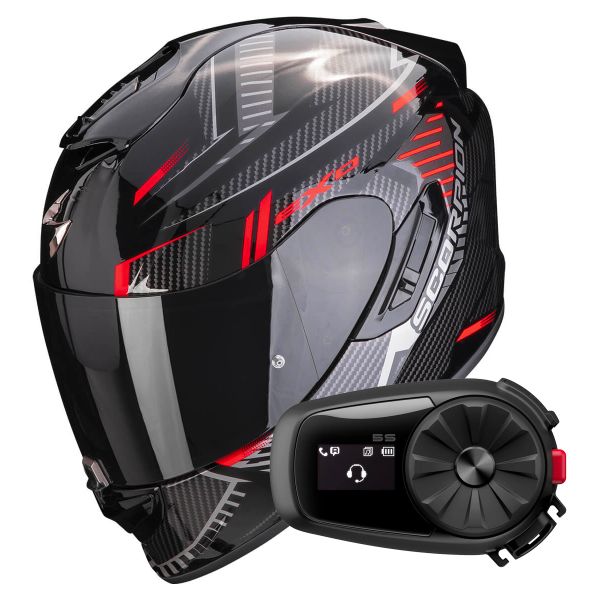 Full Face Scorpion Exo 1400 Evo Air Shell Black Red + Kit Bluetooth 5S