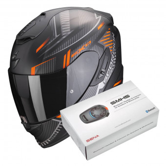 Full Face Scorpion Exo 1400 Evo Air Shell Matt Black Orange + Intercom Sena SMH5
