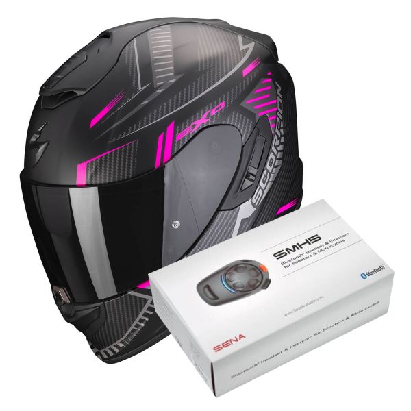 Full Face Scorpion Exo 1400 Evo Air Shell Matt Black Pink + Intercom Sena SMH5