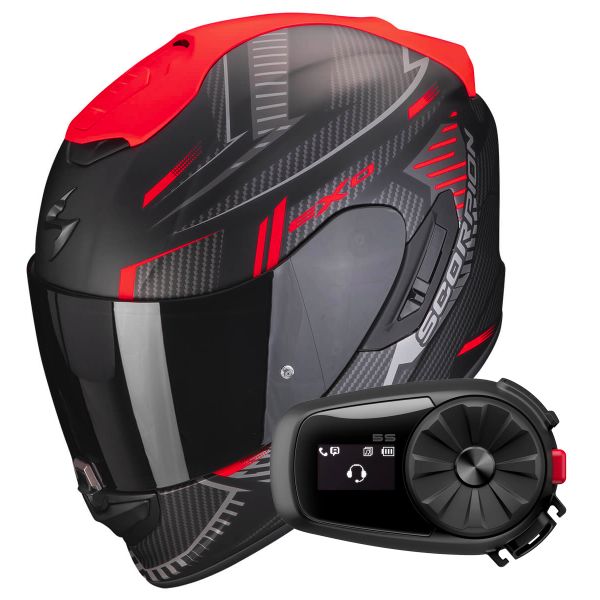 Full Face Scorpion Exo 1400 Evo Air Shell Matt Black Red + Kit Bluetooth 5S