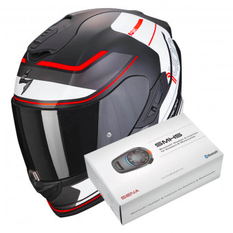 Full Face Scorpion Exo 1400 Evo Air Vittoria Matt Black White + Intercom Sena SMH5