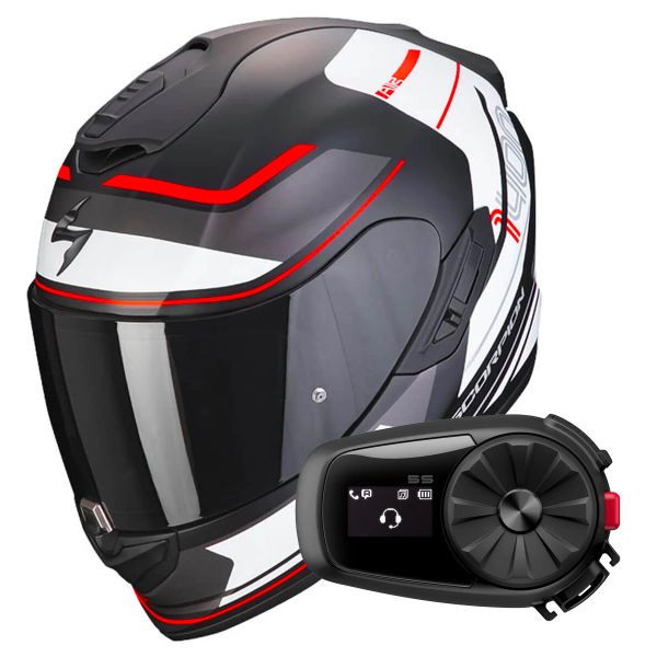 Full Face Scorpion Exo 1400 Evo Air Vittoria Matt Black White + Kit Bluetooth 5S