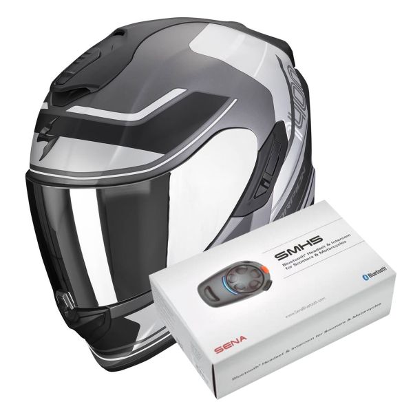 Full Face Scorpion Exo 1400 Evo Air Vittoria Matt Silver White + Intercom Sena SMH5