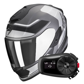 Full Face Scorpion Exo 1400 Evo Air Vittoria Matt Silver White + Kit Bluetooth 5S