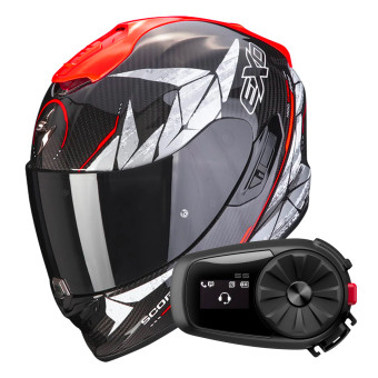 Full Face Scorpion Exo 1400 Evo Carbon Air Aranea Black Neon Red + Kit Bluetooth 5S