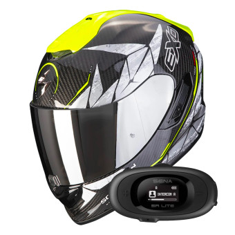 Full Face Scorpion Exo 1400 Evo Carbon Air Aranea Black Neon Yellow + Kit bluetooth 5R Lite