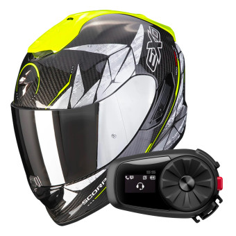 Full Face Scorpion Exo 1400 Evo Carbon Air Aranea Black Neon Yellow + Kit Bluetooth 5S