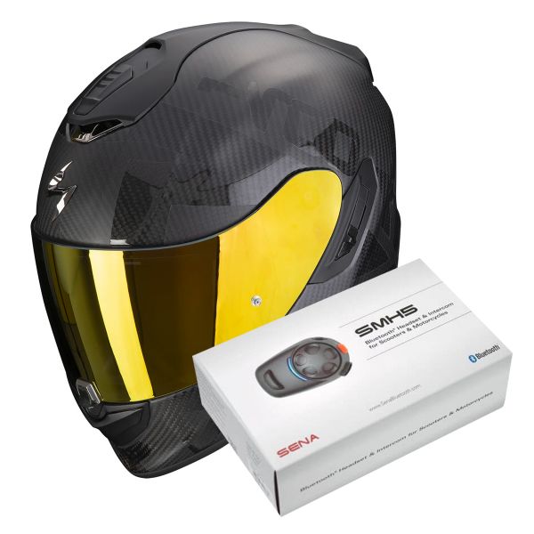 Full Face Scorpion Exo 1400 Evo Carbon Air Cerebro Black + Intercom Sena SMH5