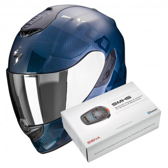 Full Face Scorpion Exo 1400 Evo Carbon Air Cerebro Blue + Intercom Sena SMH5