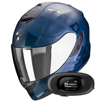 Full Face Scorpion Exo 1400 Evo Carbon Air Cerebro Blue + Kit bluetooth 5R Lite