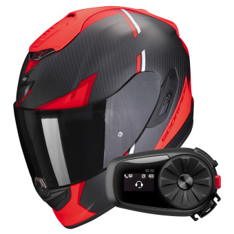 Full Face Scorpion Exo 1400 Evo Carbon Air Kendal Matt Black Red + Kit Bluetooth 5S