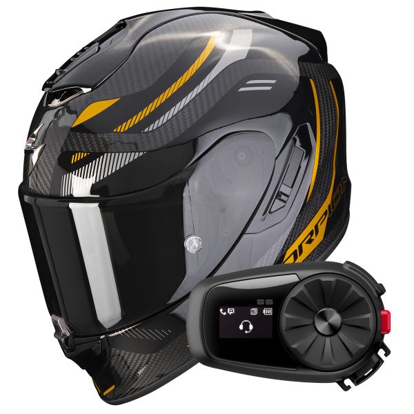 Full Face Scorpion Exo 1400 Evo Carbon Air Kydra Black Gold + Kit Bluetooth 5S