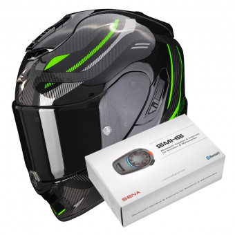 Full Face Scorpion Exo 1400 Evo Carbon Air Kydra Black Green + Intercom Sena SMH5