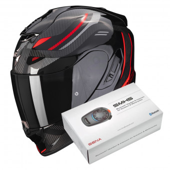 Full Face Scorpion Exo 1400 Evo Carbon Air Kydra Black Red + Intercom Sena SMH5