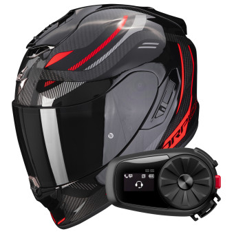 Full Face Scorpion Exo 1400 Evo Carbon Air Kydra Black Red + Kit Bluetooth 5S