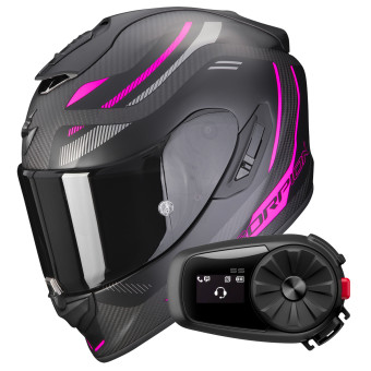 Full Face Scorpion Exo 1400 Evo Carbon Air Kydra Matt Black Pink + Kit Bluetooth 5S