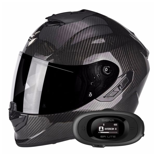 Full Face Scorpion Exo 1400 Evo Carbon Air Solid Black + Kit bluetooth 5R Lite