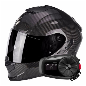Full Face Scorpion Exo 1400 Evo Carbon Air Solid Black + Kit Bluetooth 5S