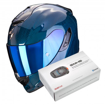 Full Face Scorpion Exo 1400 Evo Carbon Air Solid Blue + Intercom Sena SMH5
