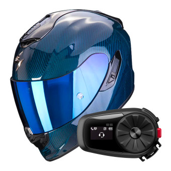 Full Face Scorpion Exo 1400 Evo Carbon Air Solid Blue + Kit Bluetooth 5S