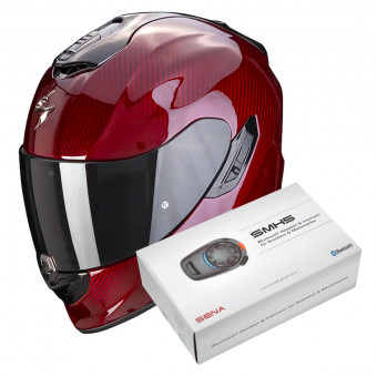 Full Face Scorpion Exo 1400 Evo Carbon Air Solid Red + Intercom Sena SMH5