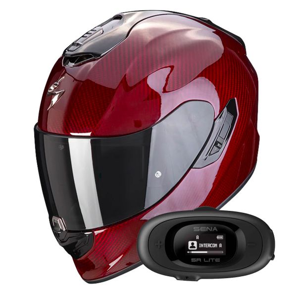 Full Face Scorpion Exo 1400 Evo Carbon Air Solid Red + Kit bluetooth 5R Lite