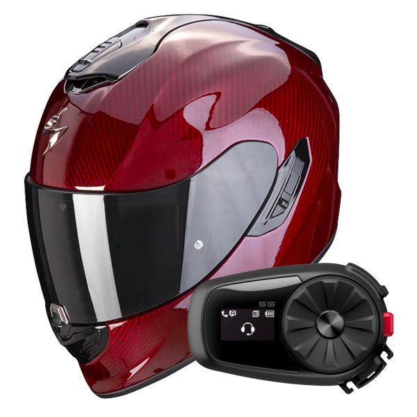Full Face Scorpion Exo 1400 Evo Carbon Air Solid Red + Kit Bluetooth 5S