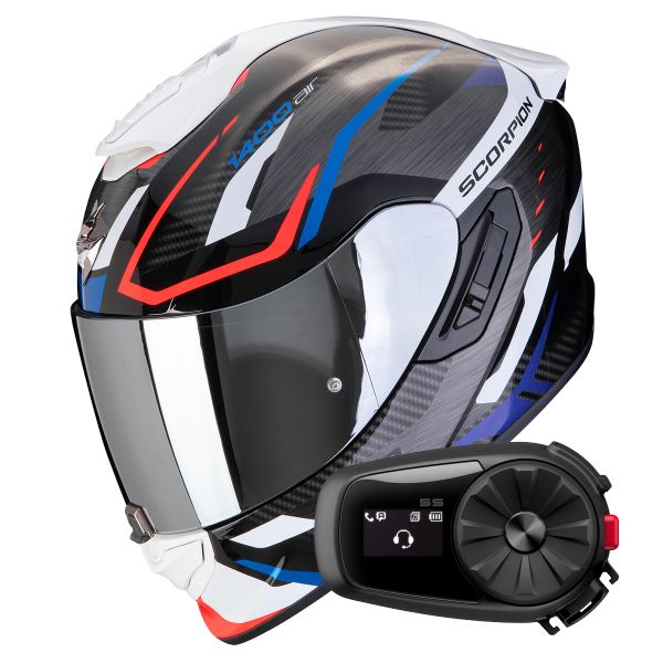 Full Face Scorpion Exo 1400 Evo II Air Accord Black Blue White + Kit Bluetooth 5S