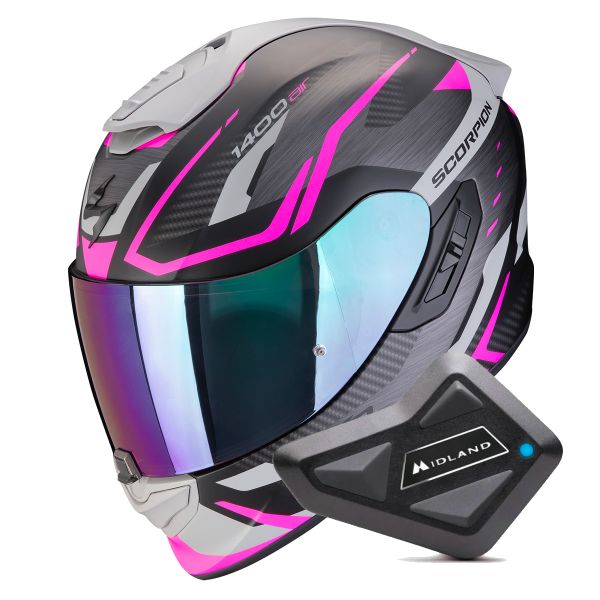 Full Face Scorpion Exo 1400 Evo II Air Accord Matt Black Pink + Kit Bluetooth BT Mini
