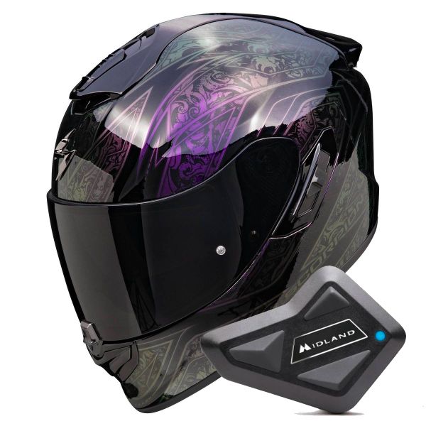 Full Face Scorpion Exo 1400 Evo II Air Fantasy Black Cameleon + Kit Bluetooth BT Mini