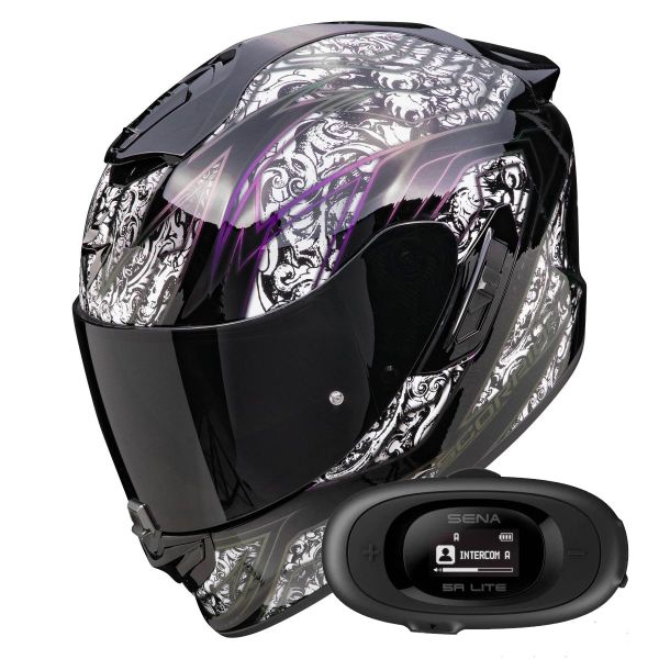 Full Face Scorpion Exo 1400 Evo II Air Fantasy Black White + Kit bluetooth 5R Lite Solo