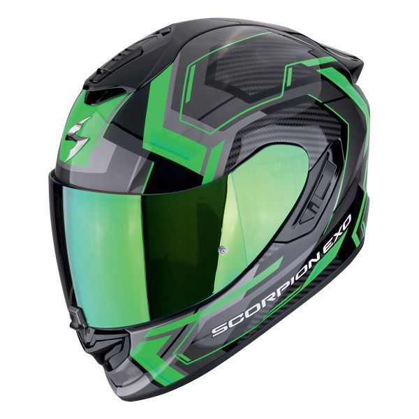 Scorpion Exo 1400 Evo II Air Linart Black Green + Kit bluetooth Exo-Com Link-1