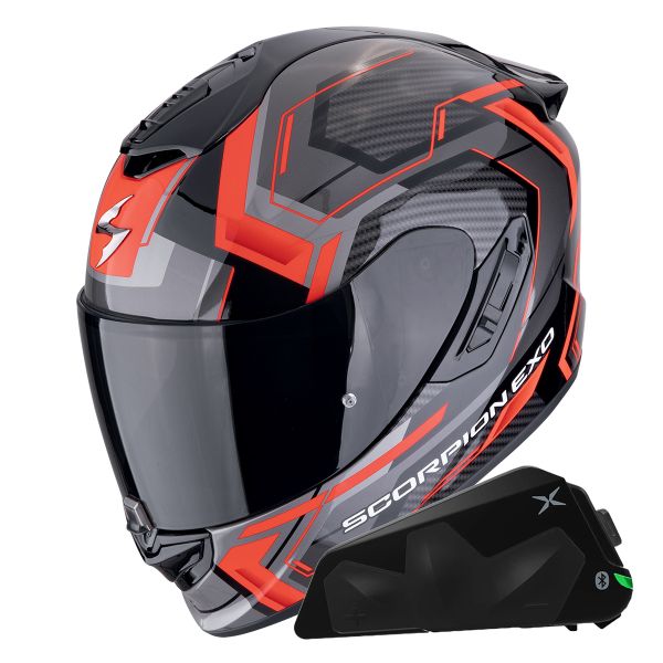 Full Face Scorpion Exo 1400 Evo II Air Linart Black Red + Kit bluetooth Exo-Com Link-1C