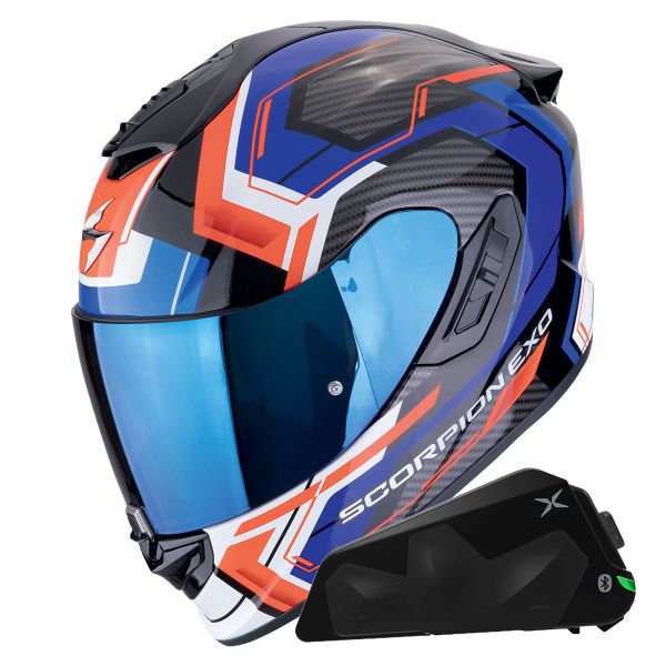 Full Face Scorpion Exo 1400 Evo II Air Linart Blue Red + Kit bluetooth Exo-Com Link-1C