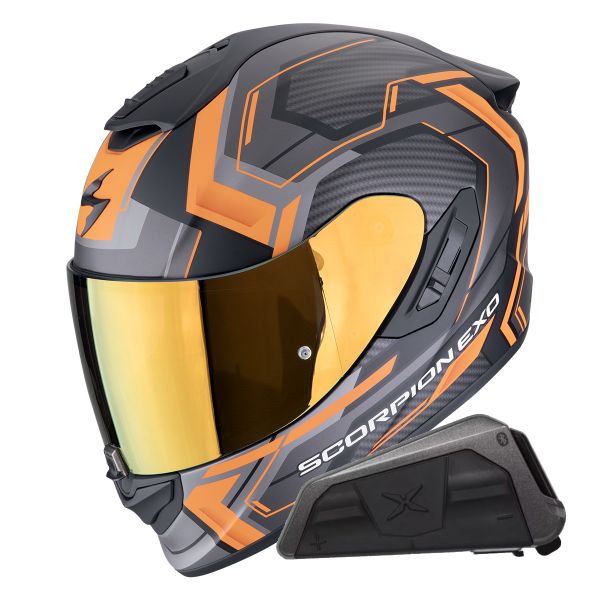 Full Face Scorpion Exo 1400 Evo II Air Linart Matt Orange + Kit bluetooth Exo-Com Link-1