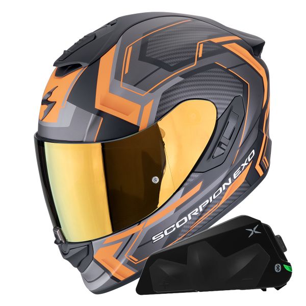 Full Face Scorpion Exo 1400 Evo II Air Linart Matt Orange + Kit bluetooth Exo-Com Link-1C
