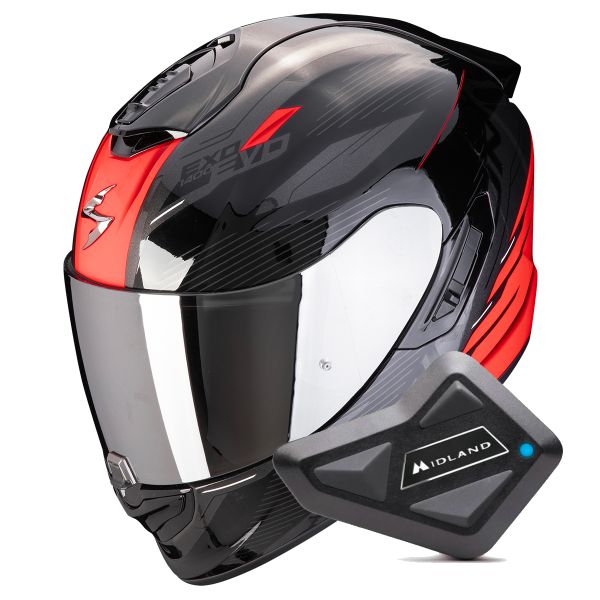Full Face Scorpion Exo 1400 Evo II Air Luma Black Red + Kit Bluetooth BT Mini