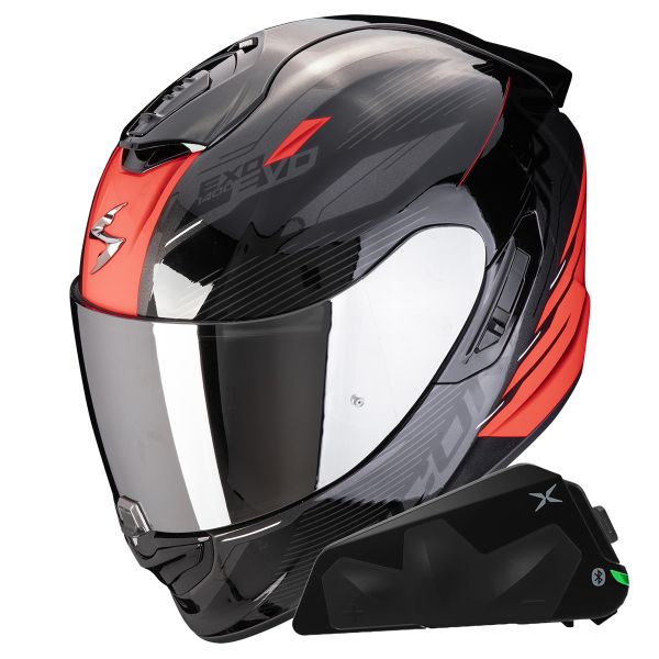 Full Face Scorpion Exo 1400 Evo II Air Luma Black Red + Kit bluetooth Exo-Com Link-1C