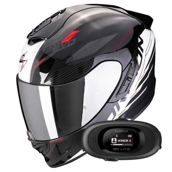 Full Face Scorpion Exo 1400 Evo II Air Luma Black White + Kit bluetooth 5R Lite