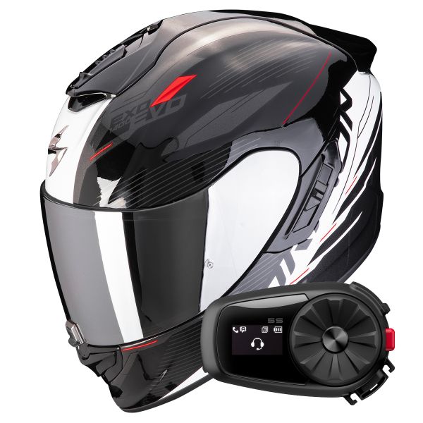 Full Face Scorpion Exo 1400 Evo II Air Luma Black White + Kit Bluetooth 5S