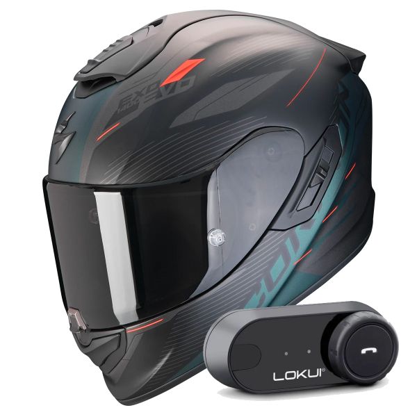 Full Face Scorpion Exo 1400 Evo II Air Luma Matt Black Green + Kit Bluetooth Lokui K30