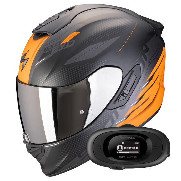 Full Face Scorpion Exo 1400 Evo II Air Luma Matt Black Orange + Kit bluetooth 5R Lite