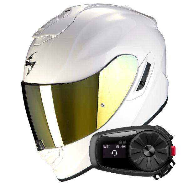 Full Face Scorpion Exo 1400 Evo II Air Solid Pearl White + Kit Bluetooth 5S