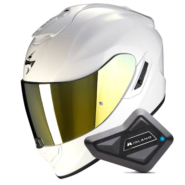 Full Face Scorpion Exo 1400 Evo II Air Solid Pearl White + Kit Bluetooth BT Mini